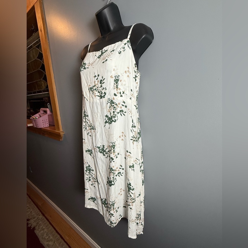 Cream/Tan/Green Cute Summer Stretch Spag. Strap Dress, No Tags Sz S 17" PTP